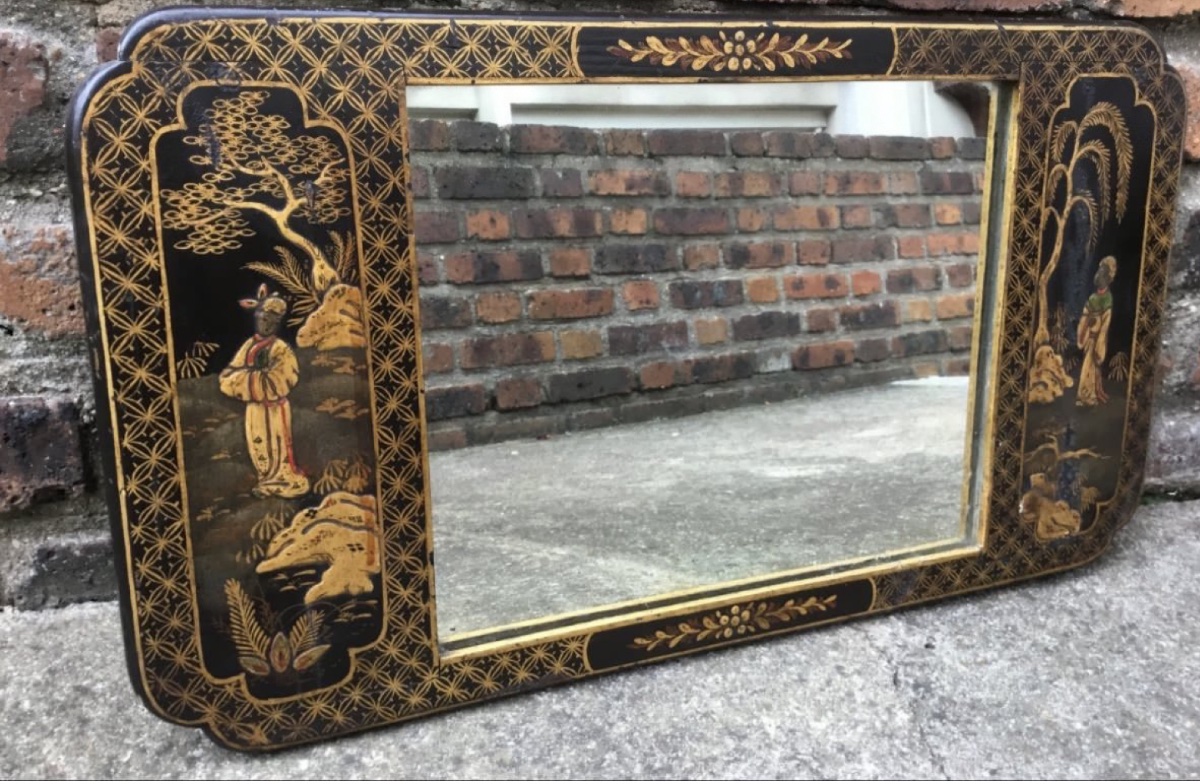 Rectangular Mirror With Chinoiserie Decor, Circa 1900-photo-3