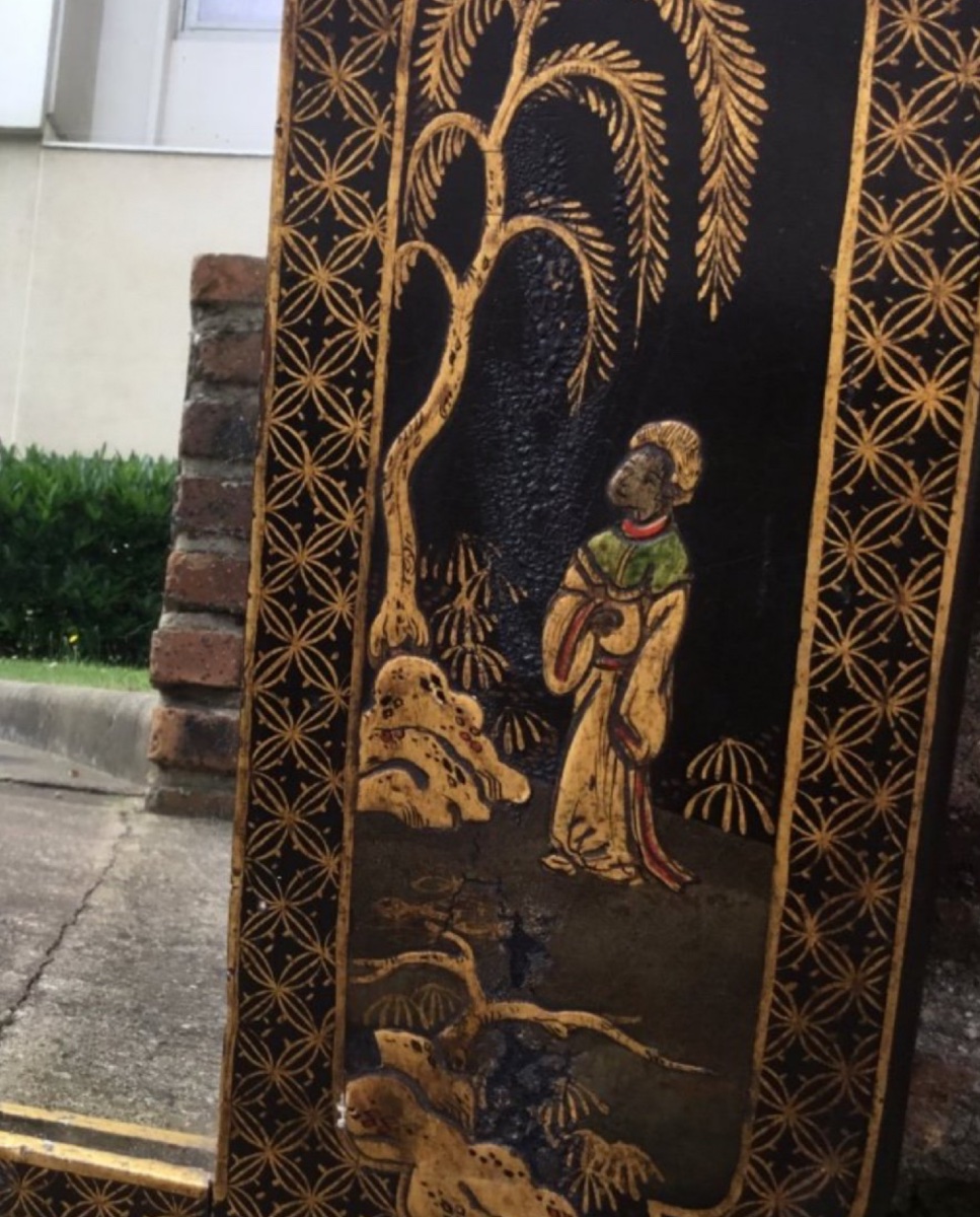 Rectangular Mirror With Chinoiserie Decor, Circa 1900-photo-1