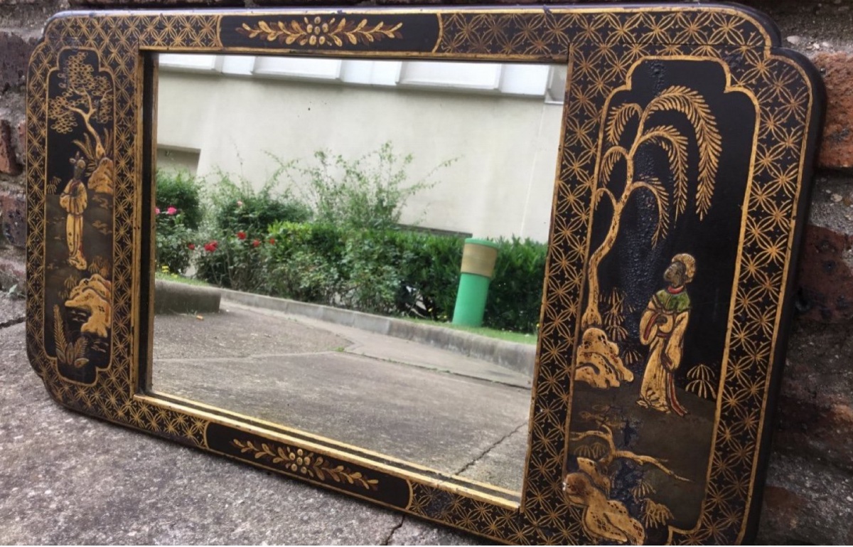 Rectangular Mirror With Chinoiserie Decor, Circa 1900-photo-2