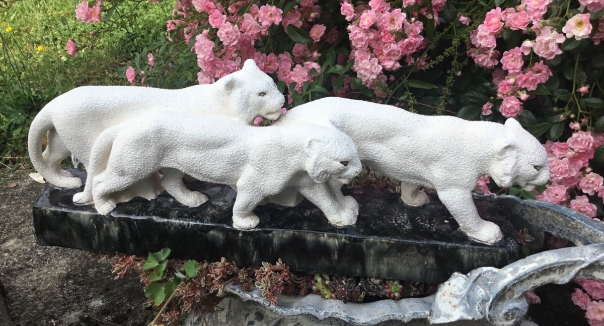 Art Deco 3 Ceramic Panthers-photo-3