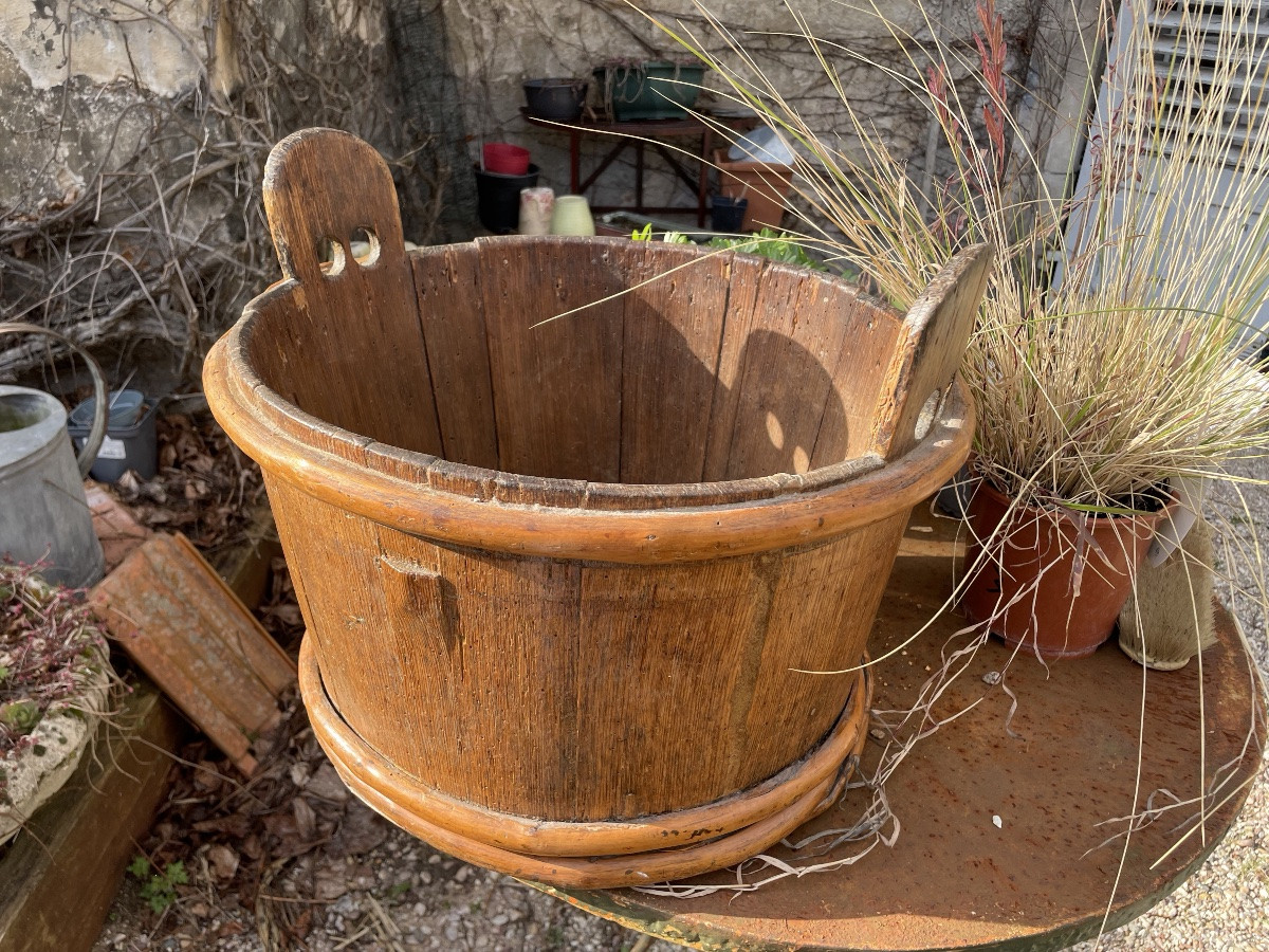 Art Populaire , Important Seau En Bois Courbé -photo-2