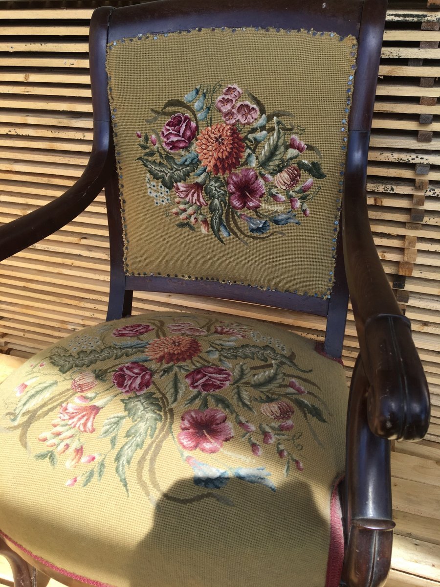 Mahogany Armchair Covered With A Tapestry In Point, Nap III-photo-3