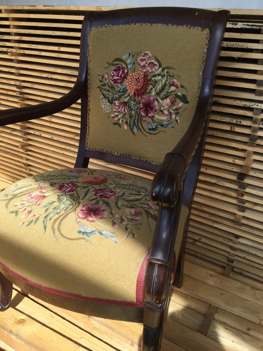 Mahogany Armchair Covered With A Tapestry In Point, Nap III