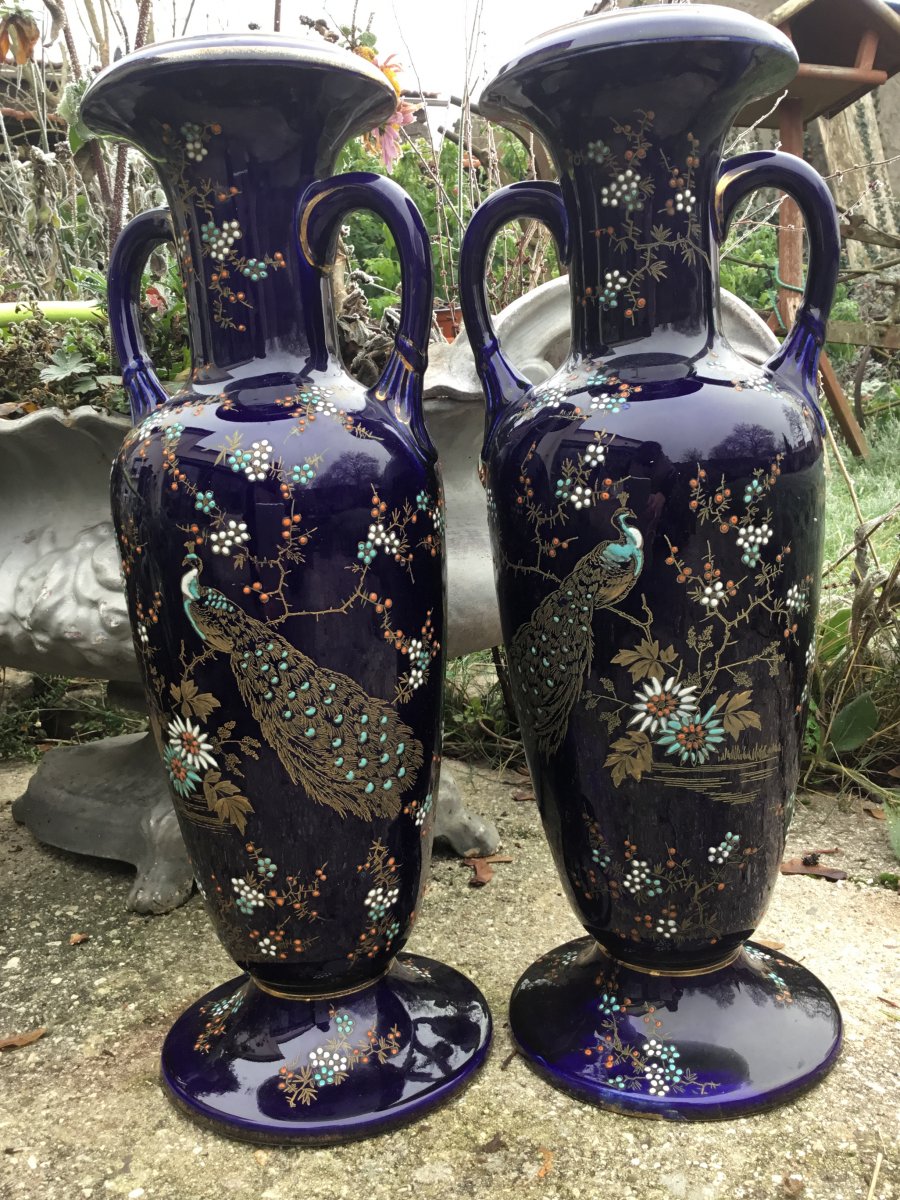 A Pair Of Bruyn Earthenware Vases. Manufacture De Fives Near Lille.-photo-2