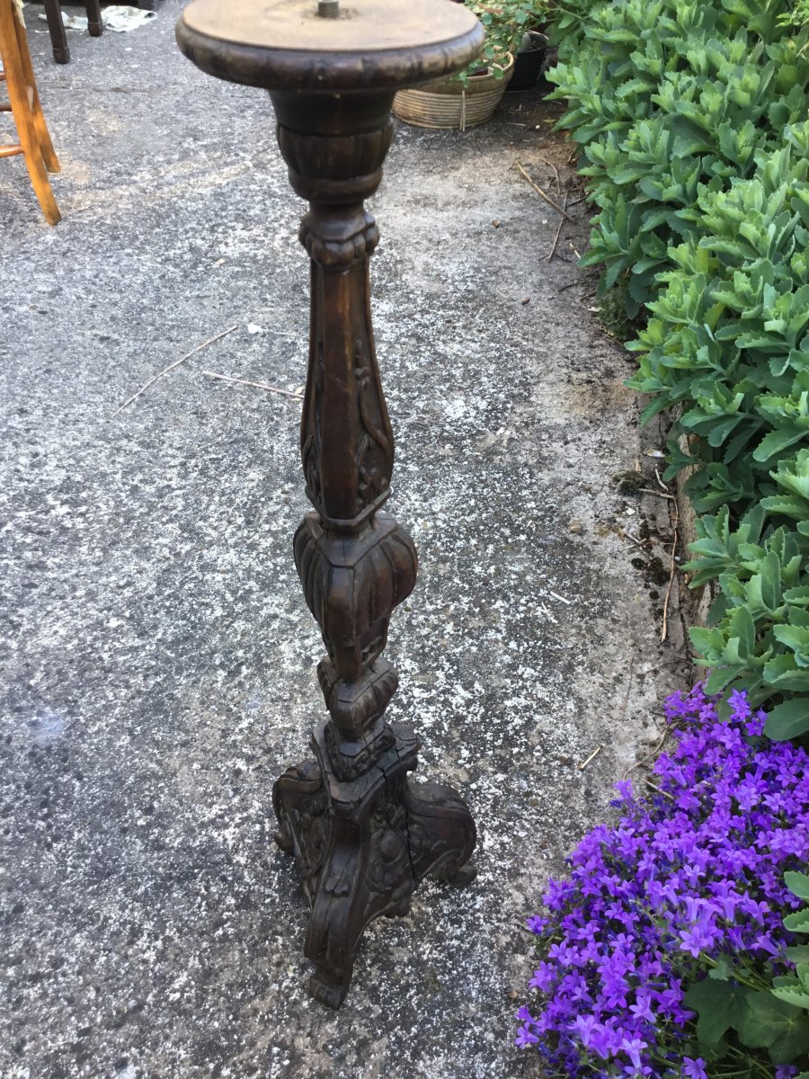 Pique Cierge En Bois Sculpté (80 cm), Fin Du XVIIème-photo-4