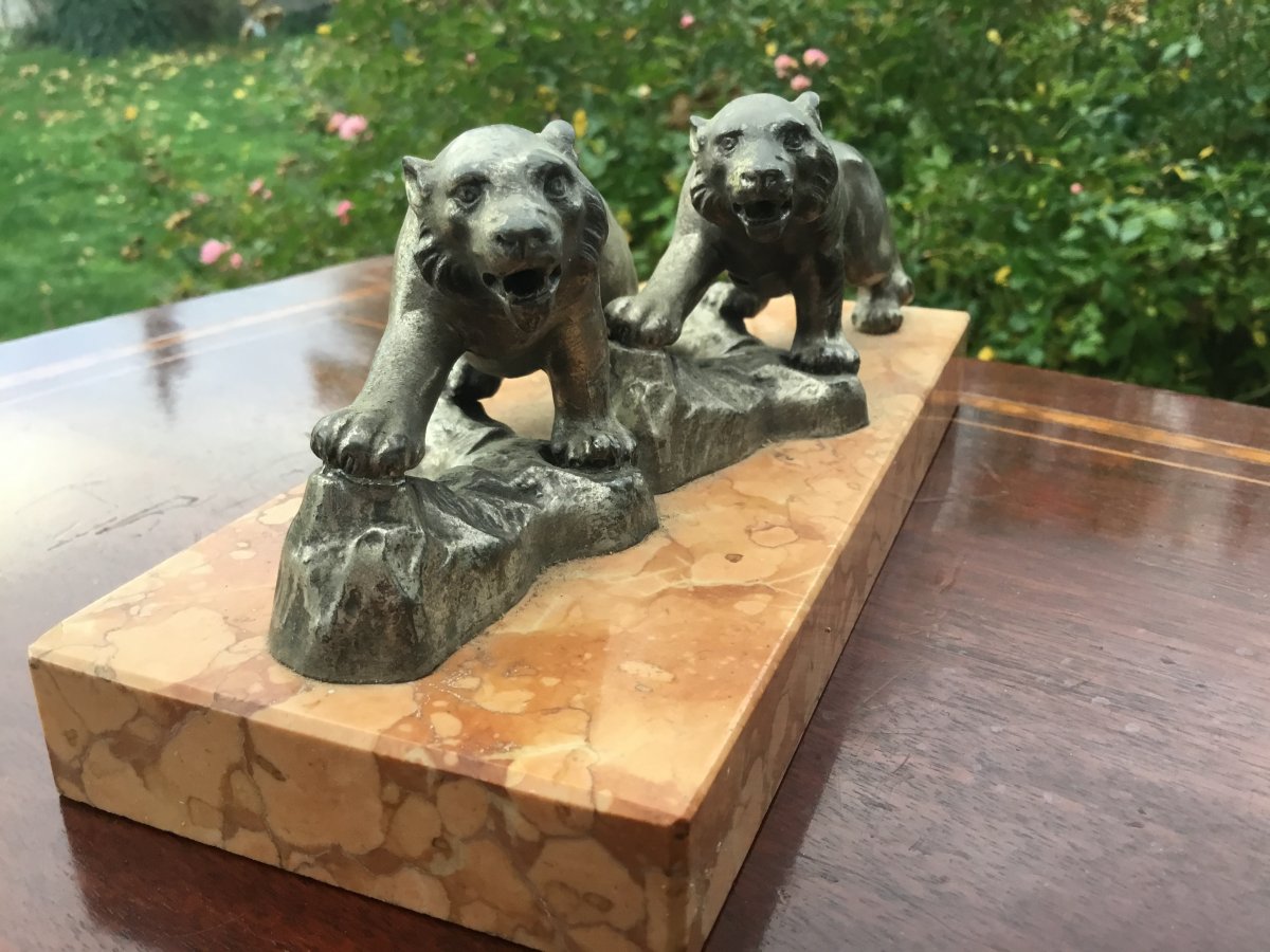 Couple Of Panthers On A Marble Base, Art Deco-photo-6