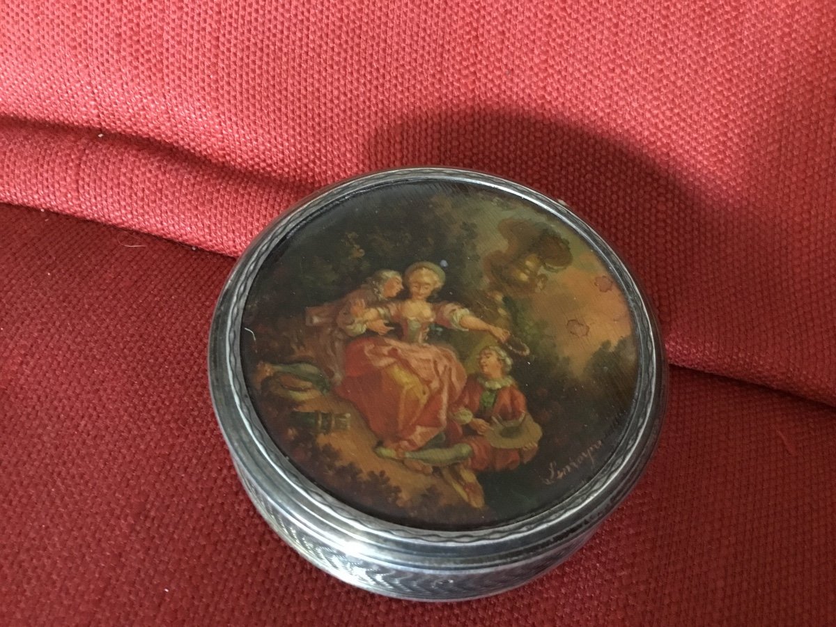 Silver Box Adorned With A Miniature In Martin Varnish Signed Lemoyne-photo-4