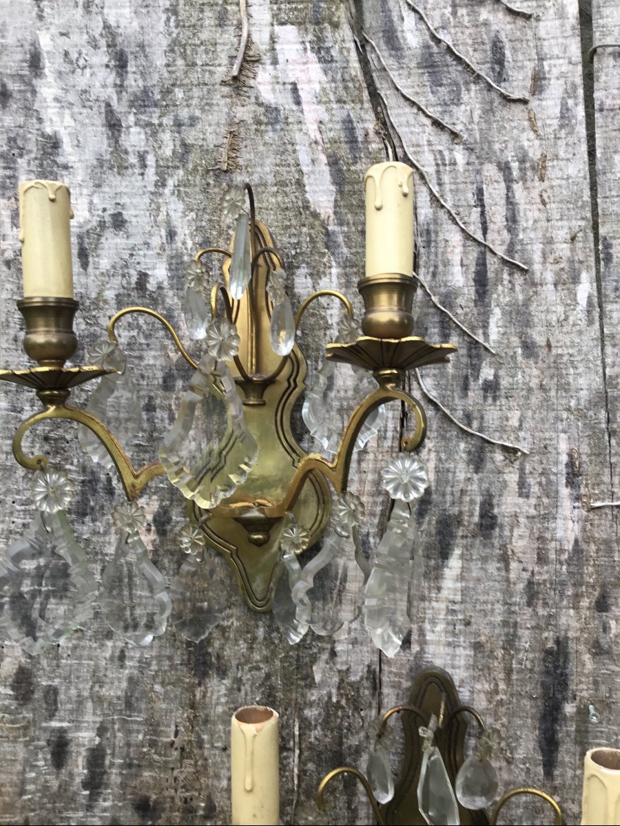 Pair Of Gilt Bronze Sconces With Tassels, Nineteenth-photo-3