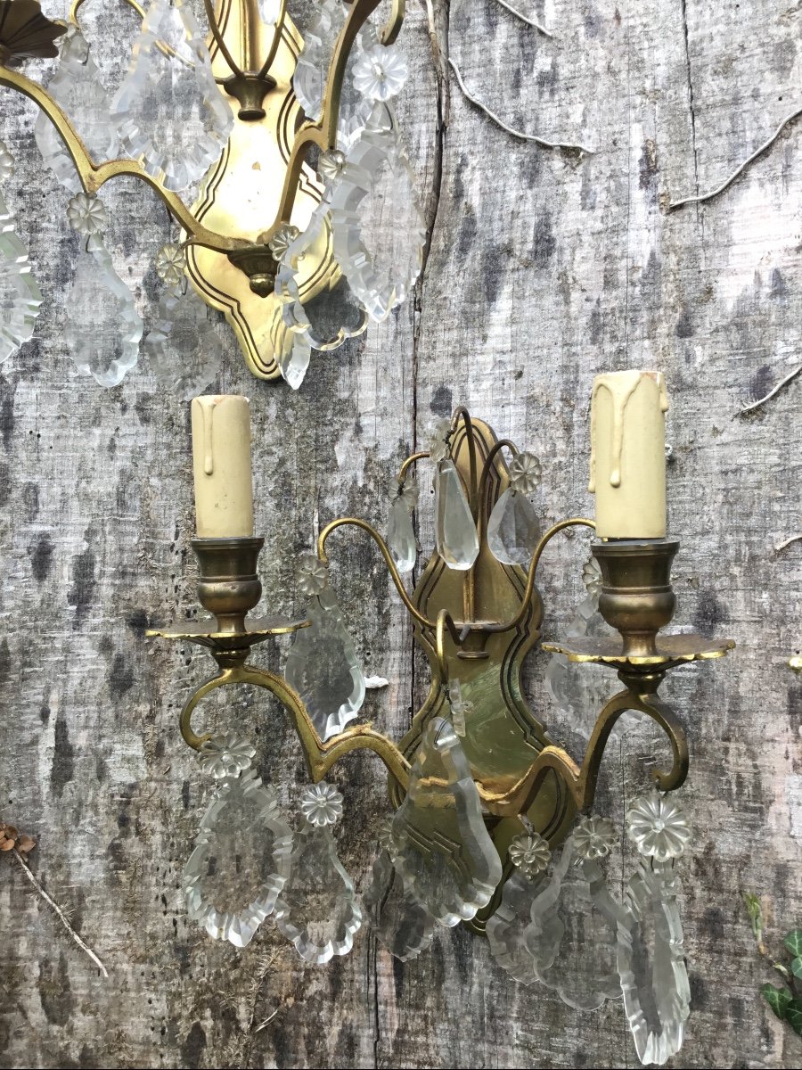 Pair Of Gilt Bronze Sconces With Tassels, Nineteenth-photo-6