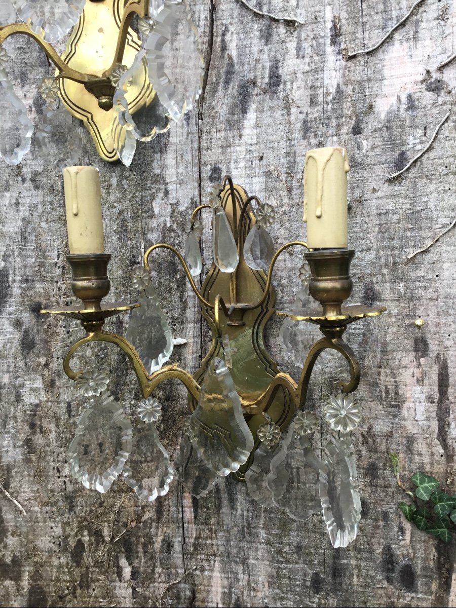 Pair Of Gilt Bronze Sconces With Tassels, Nineteenth-photo-8