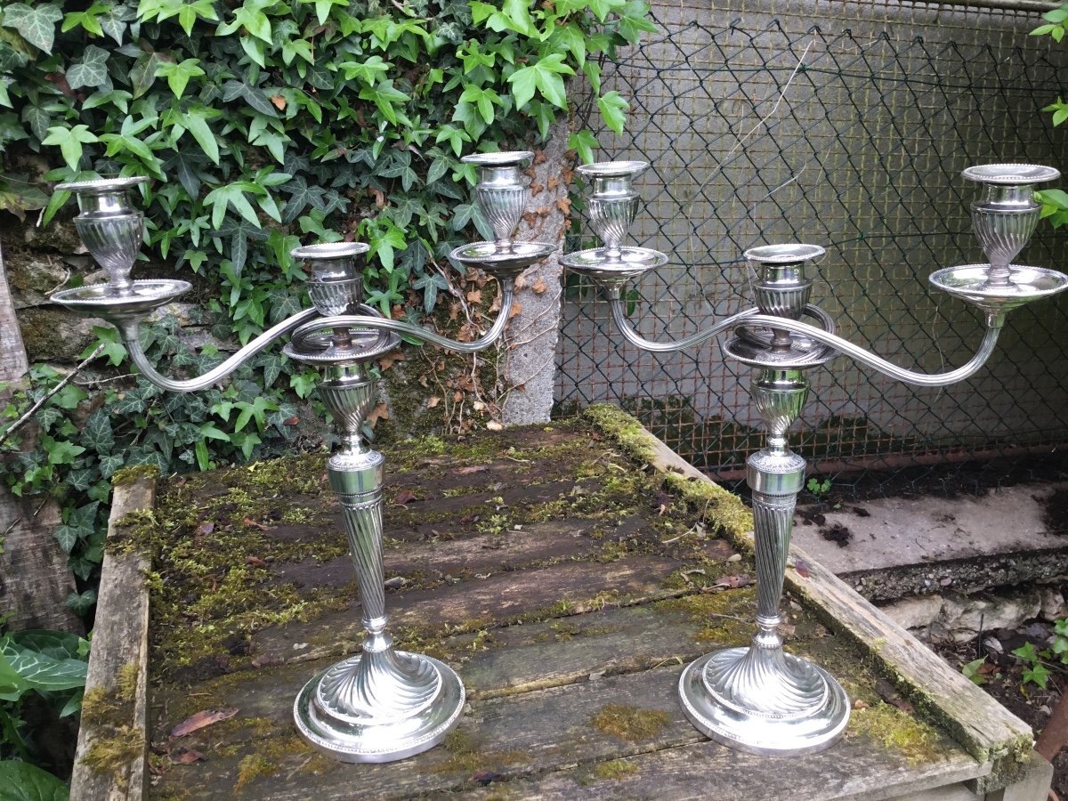 Pair Of Large English Silver Candelabra, XIXth-photo-3