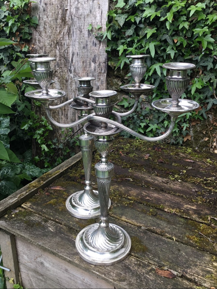 Pair Of Large English Silver Candelabra, XIXth-photo-5