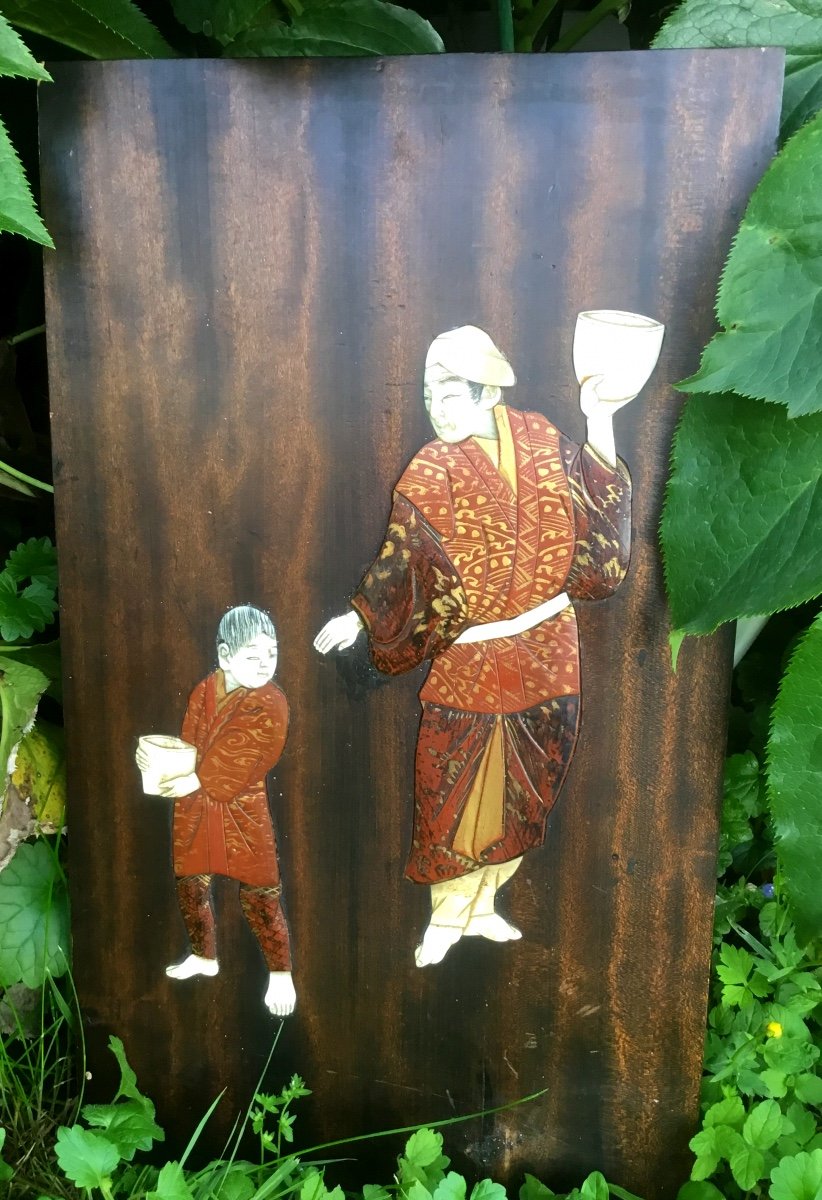 Panneau Japonais, Père Et Fils , XIXème 