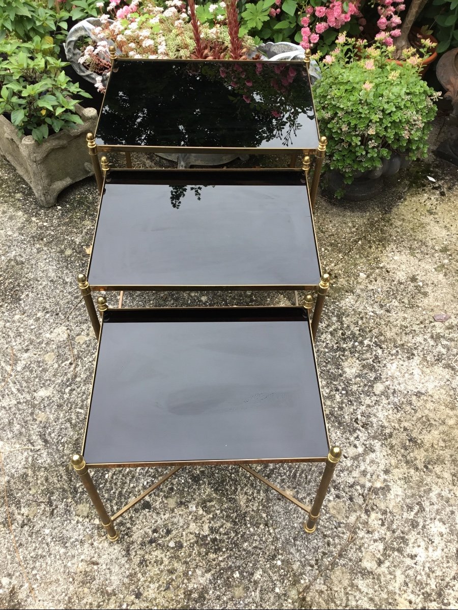 3 Gilt Bronze Nesting Tables Black Opaline Trays X Spacer-photo-4