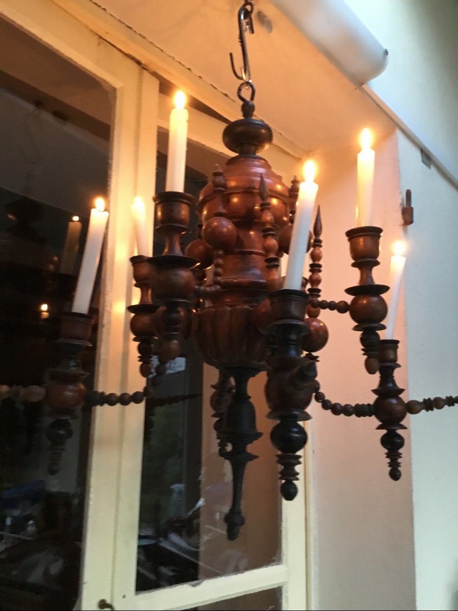 Folk Art Turned Wood Chandelier, Masterwork-photo-4