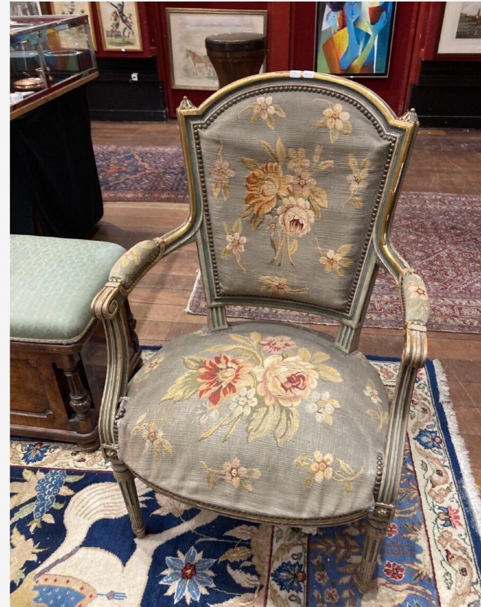 Pair Of Louis XVI Style Armchairs, Covered With Tapestries-photo-4