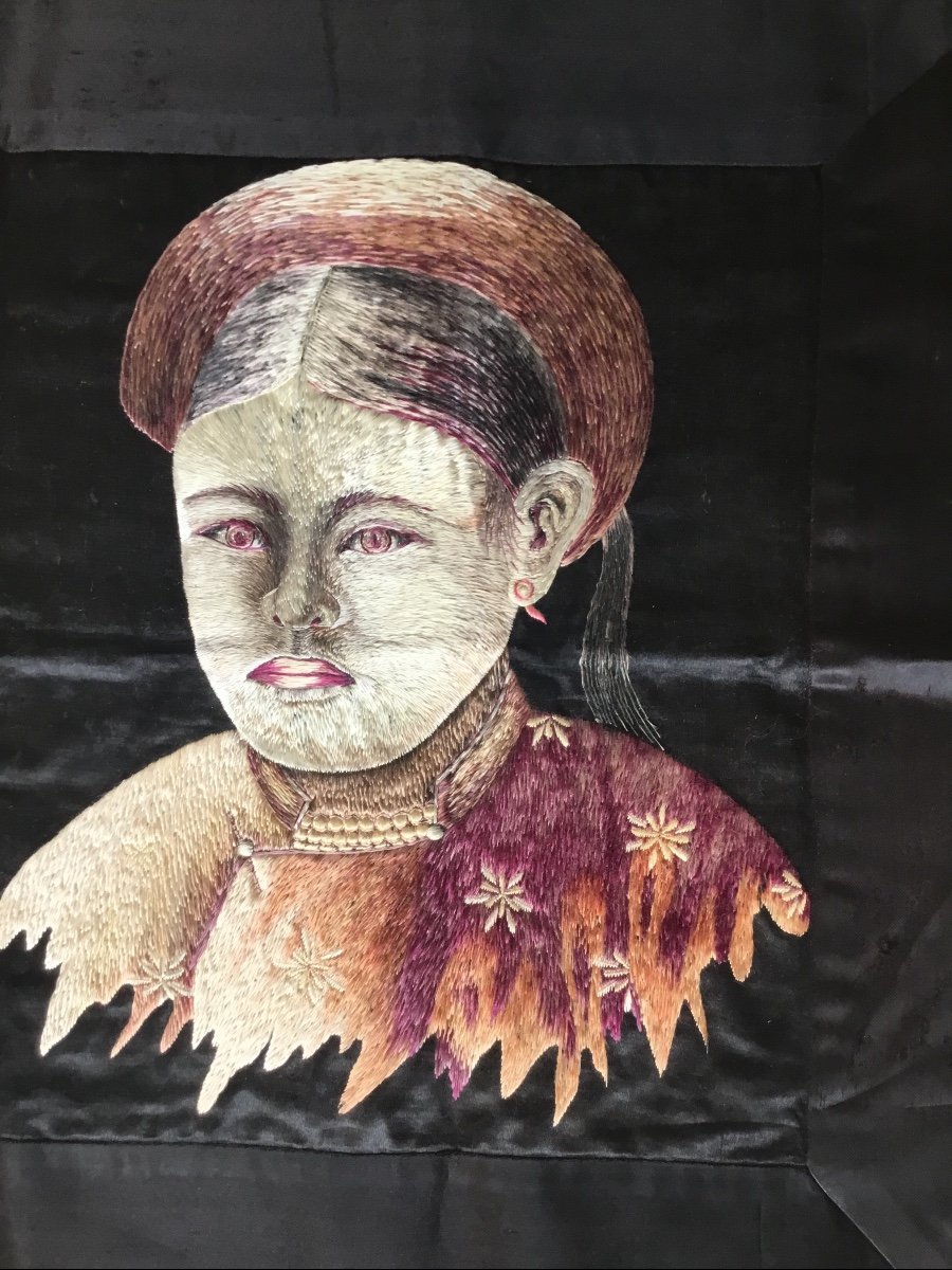 Embroidered Portrait, Indochina, Circa 1900-photo-3