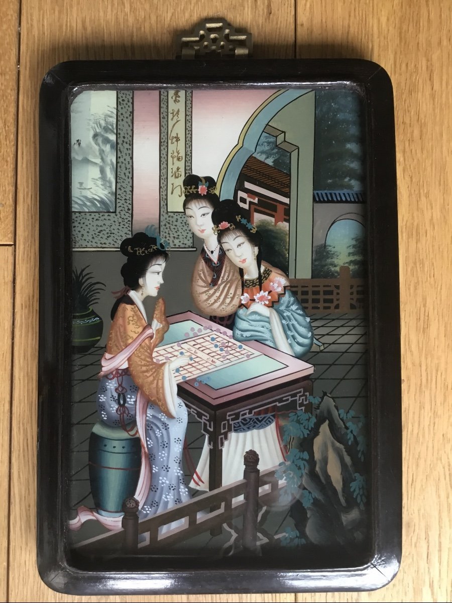 La Paire De Tableaux En Fixé Sous Verre, Japon Début XX ème-photo-4