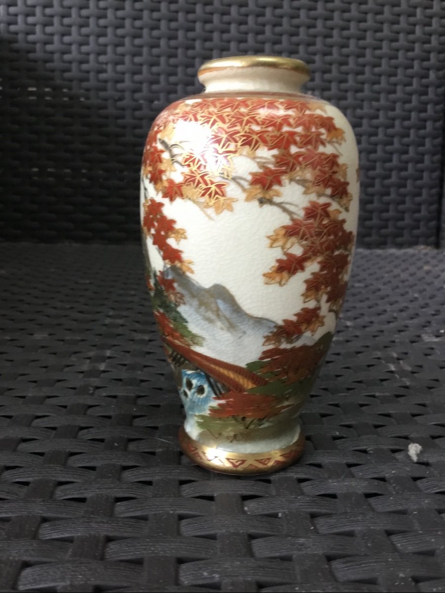 Small Satsuma Porcelain Vase Autumn Leaves-photo-4