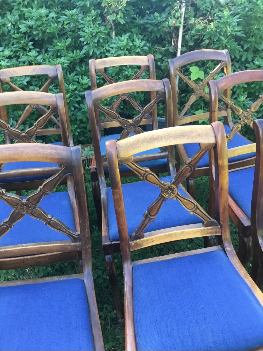 Suite De 9 Chaises à Dossier Croisillons D époque Napoléon III -photo-2