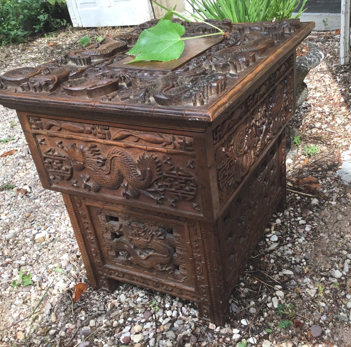 Small Table With Sculpted System All Faces, Indochina, Circa 1900-photo-2