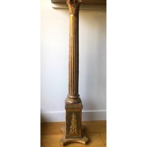 Column In Carved And Gilded Wood With Capital