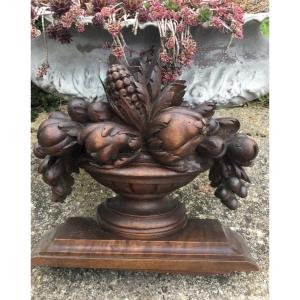 Fruit Basket In Carved Wood, Circa 1900