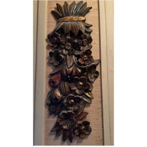 Floral Wall Element In Carved Wood