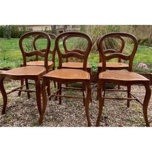 6 Cane Chairs, Louis Philippe Style, 19th Century