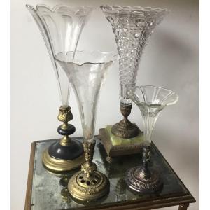 Collection Of Cornet-shaped Soliflore Vases In Cut Crystal