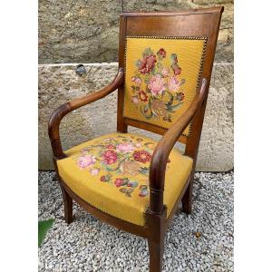 Louis Philippe Mahogany Armchair Upholstered With Flowers 