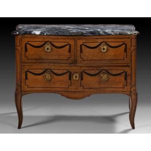 Chest Of Drawers In Natural Wood And Rosewood Ribbons, 18th Century 