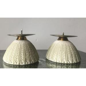 Pair Of Ceramic Sea Urchin Candlesticks 