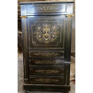 Napoleon III Period Brass And Mother-of-pearl Marquetry Secretary