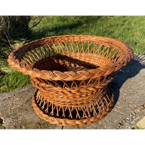 Fruit Basket On Pedestal In Woven Wicker