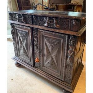 Louis XIII Rectangular Buffet With Figures And Cherub Heads