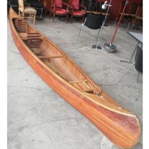 Canoe Ancien A Fond Plat En Acajou Fabrication Annees 1920/1930