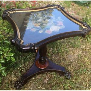 English Mahogany Tea Table, Tapestry And Beadwork