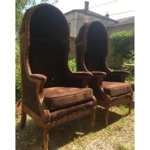 Pair Of Padded Bergeres "in Confessional"