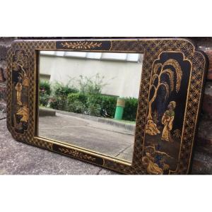 Rectangular Mirror With Chinoiserie Decor, Circa 1900