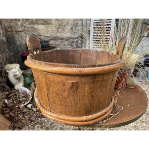 Folk Art, Large Curved Wooden Bucket 