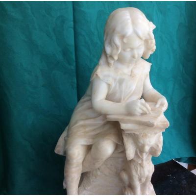 Alabaster Statue: Young Girl Writing.