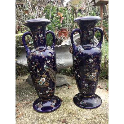 A Pair Of Bruyn Earthenware Vases. Manufacture De Fives Near Lille.