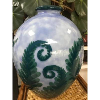 Large Ovoid Vase With Fern Leaves, Tharaud, Art Deco