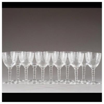Suite Of 11 Cut And Engraved Crystal Glasses Nineteenth