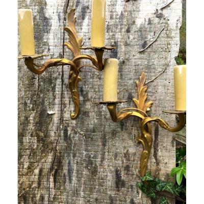 Pair Of Very Small Gilt Bronze Wall Lights