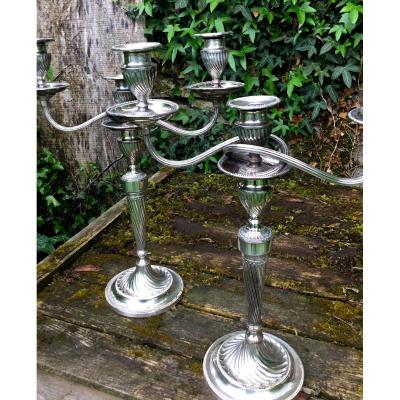 Pair Of Large English Silver Candelabra, XIXth