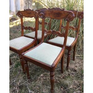 Suite Of 4 English Chairs In Flamed Mahogany