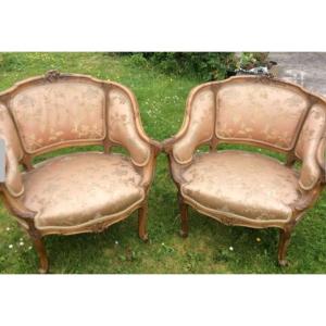 Pair Of Bergeres With Ears Louis XV Style
