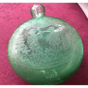 Small Engraved Glass Hunting Gourd